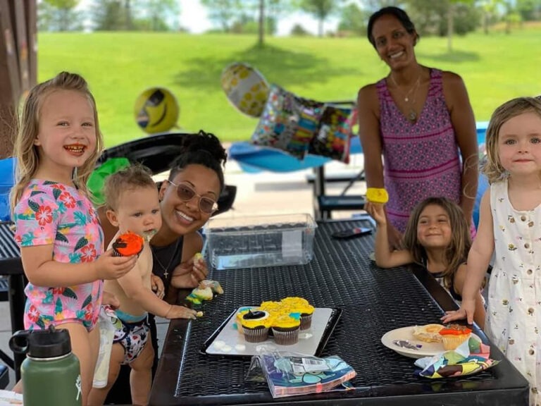 Kids at a picnic table